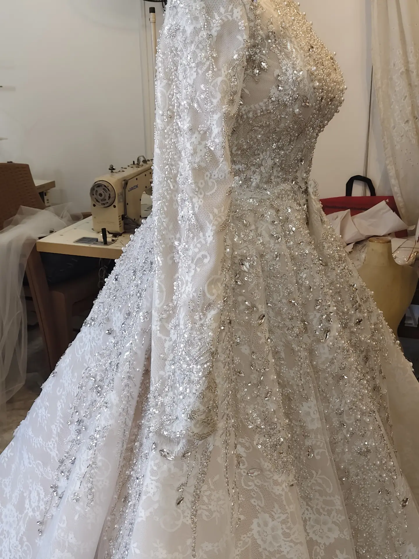 Beaded lace bridal gown