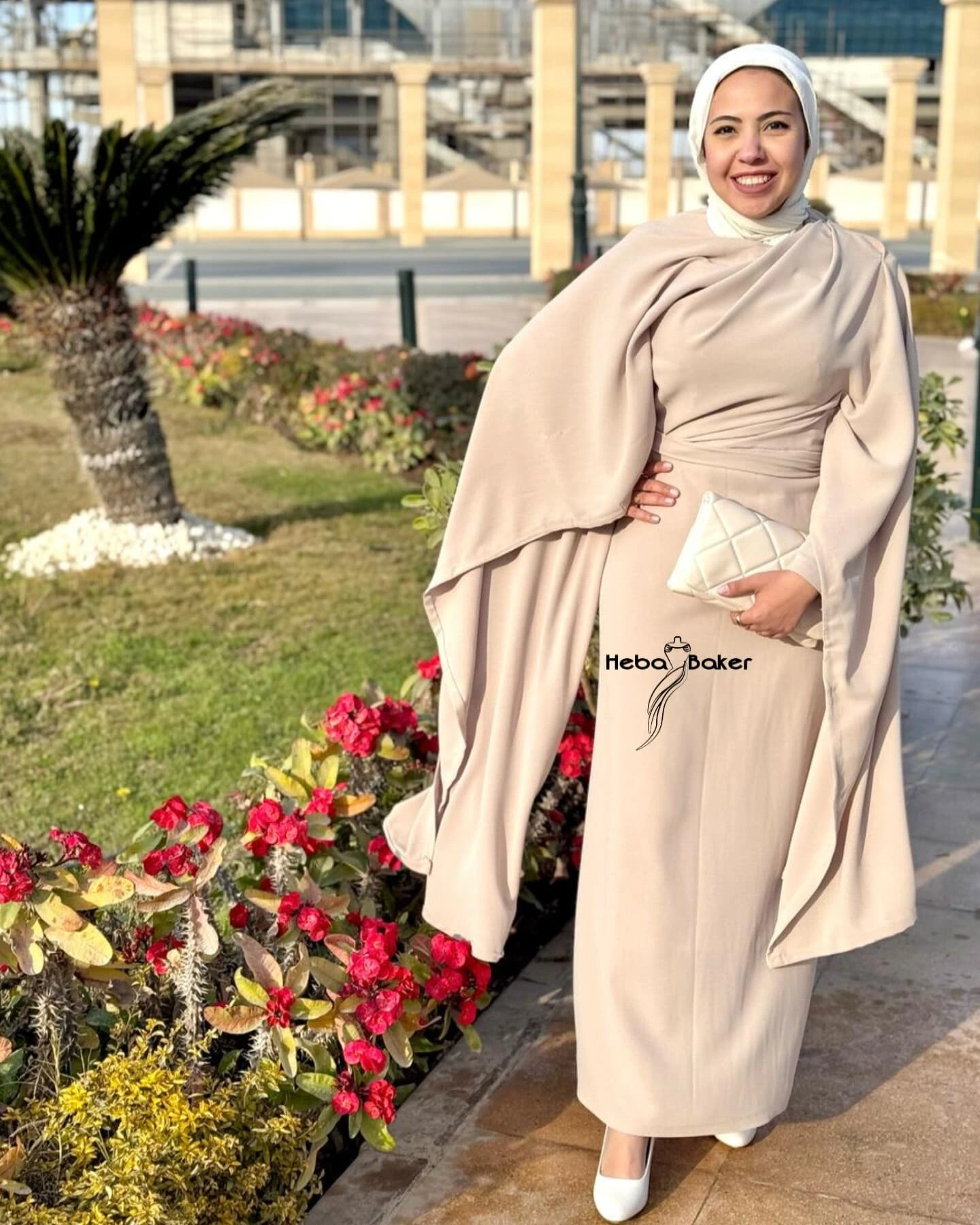 Beige cape dress