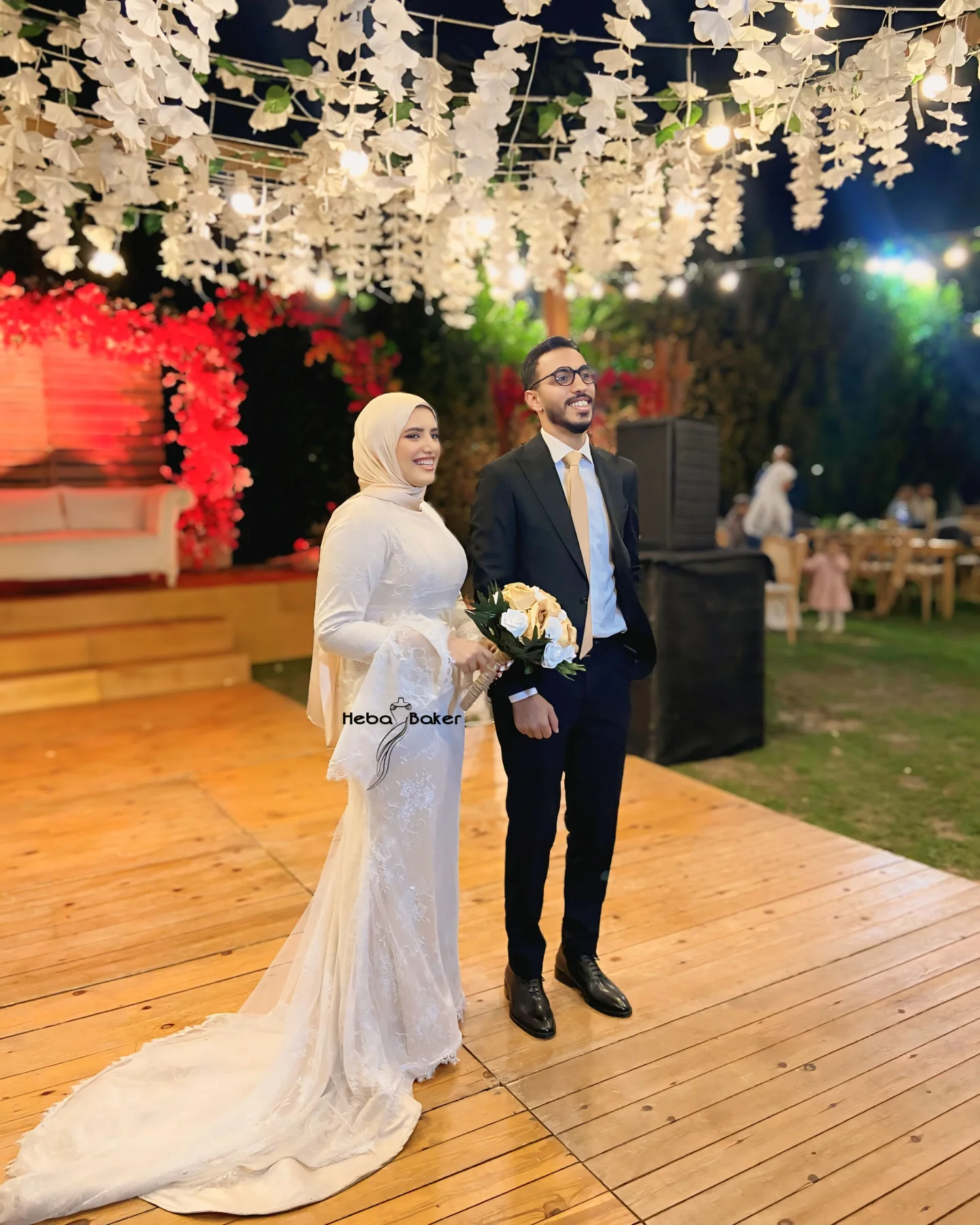 Ivory lace train gown