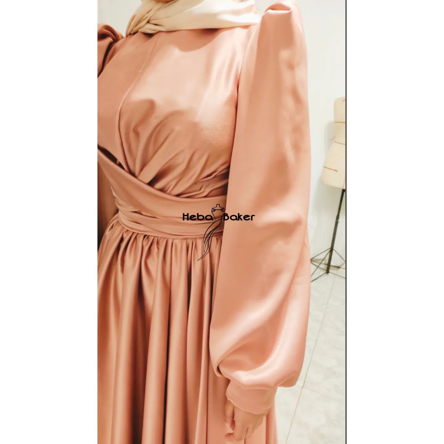 Peach puff-sleeve dress